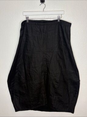 Moon Light Black Linen Balloon Bubble Midi Skirt Lagenlook Size Large (Fits Big)